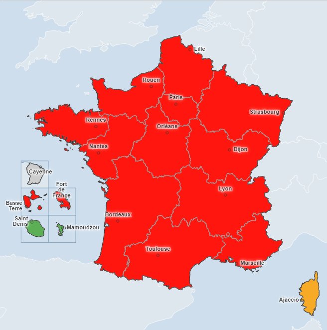 Carte de l’épidémie de bronchiolite en France