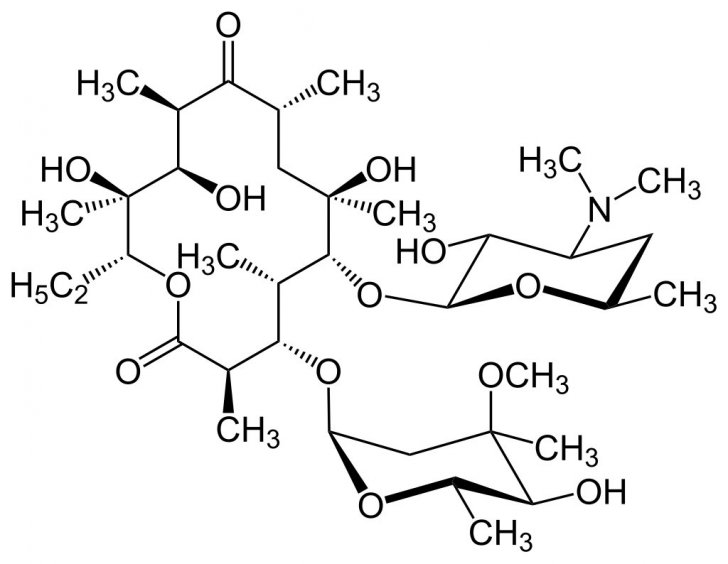 Image : formule de l&apos;érythromycine, antibiotique macrolide