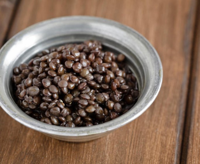 Salade de lentilles, champignons vinaigres et crus