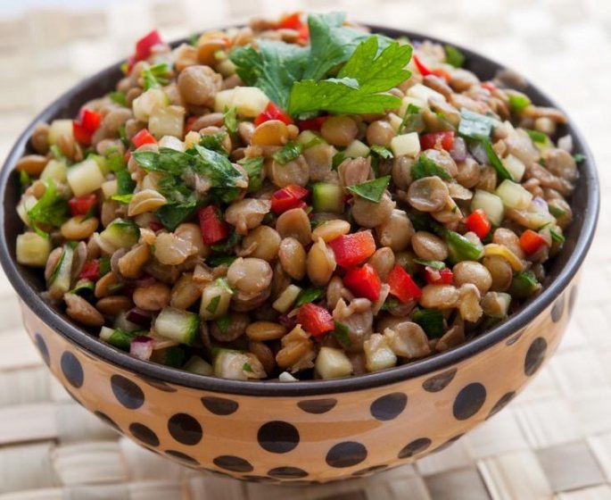 Salade de lentilles au saumon fume