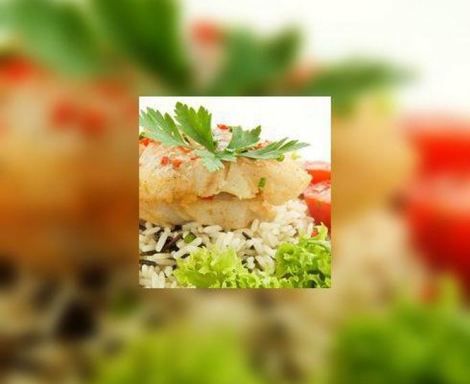 Filets de merlan et riz aux herbes, sauce a l-orange