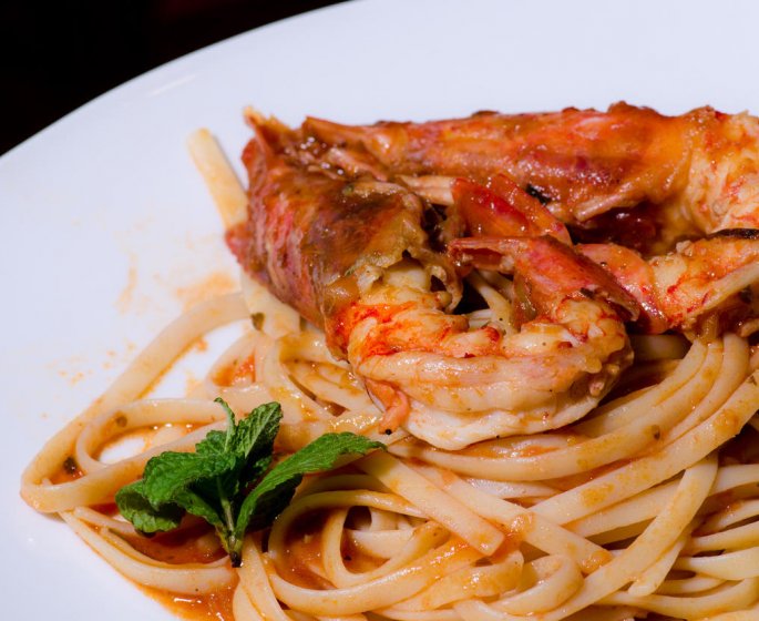 Tagliatelles, crevettes au safran