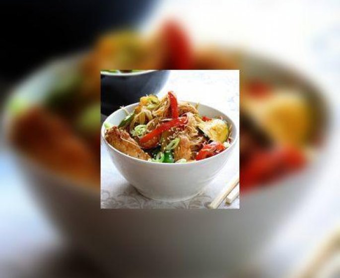 Blanc de poulet au yaourt, legumes sautes au wok