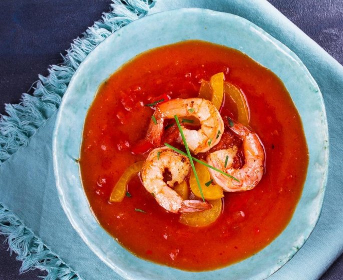 Langoustines, gaspacho et creme au poivre de Sichuan