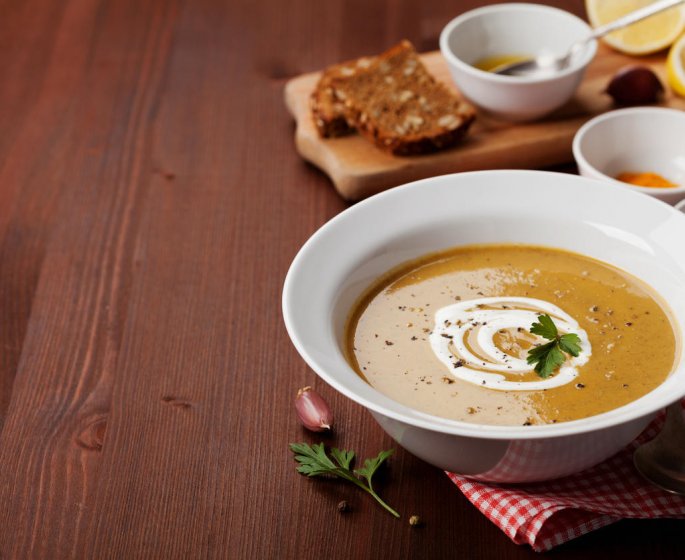 Soupe de lentilles et pommes a la sauce soja