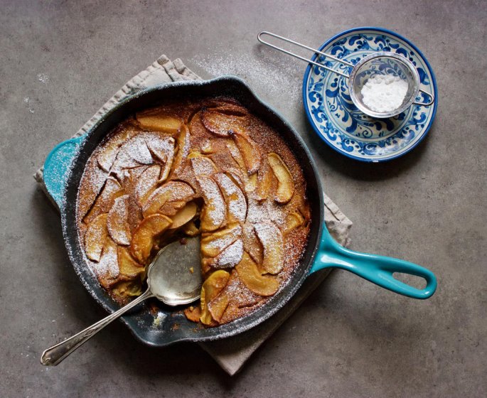 Clafoutis aux pommes, sorbet Granny Smith