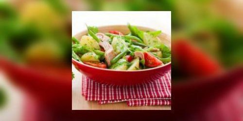 Salade de haricots verts, champignons et pamplemousse