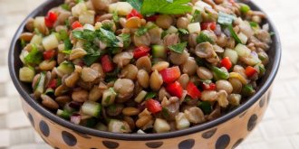 Salade de lentilles au saumon fume