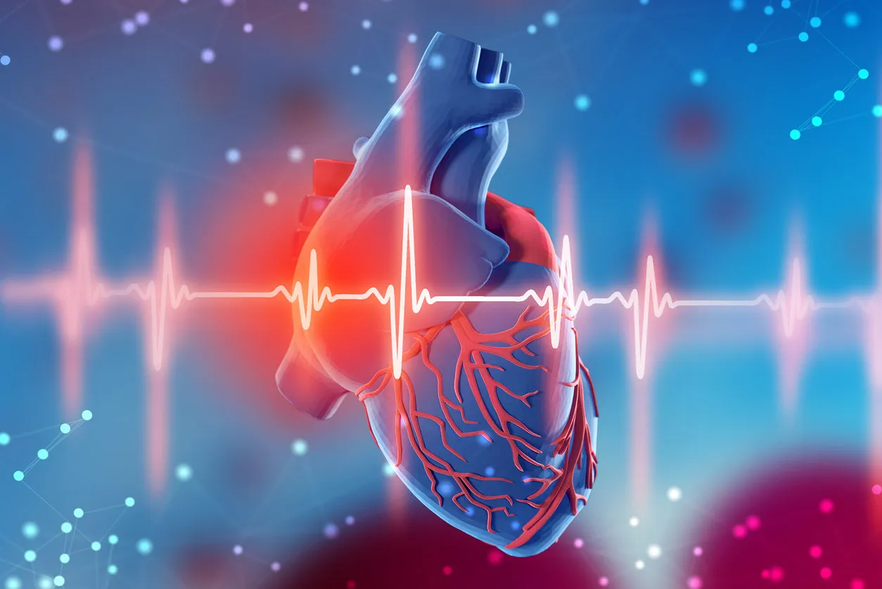 3d illustration of human heart and cardiogram on abstract futuristic blue background concept of digital technologies in medicine 3d illustration of human heart and cardiogram on abstract futuristic blue background concept of digital technologies in medicine
