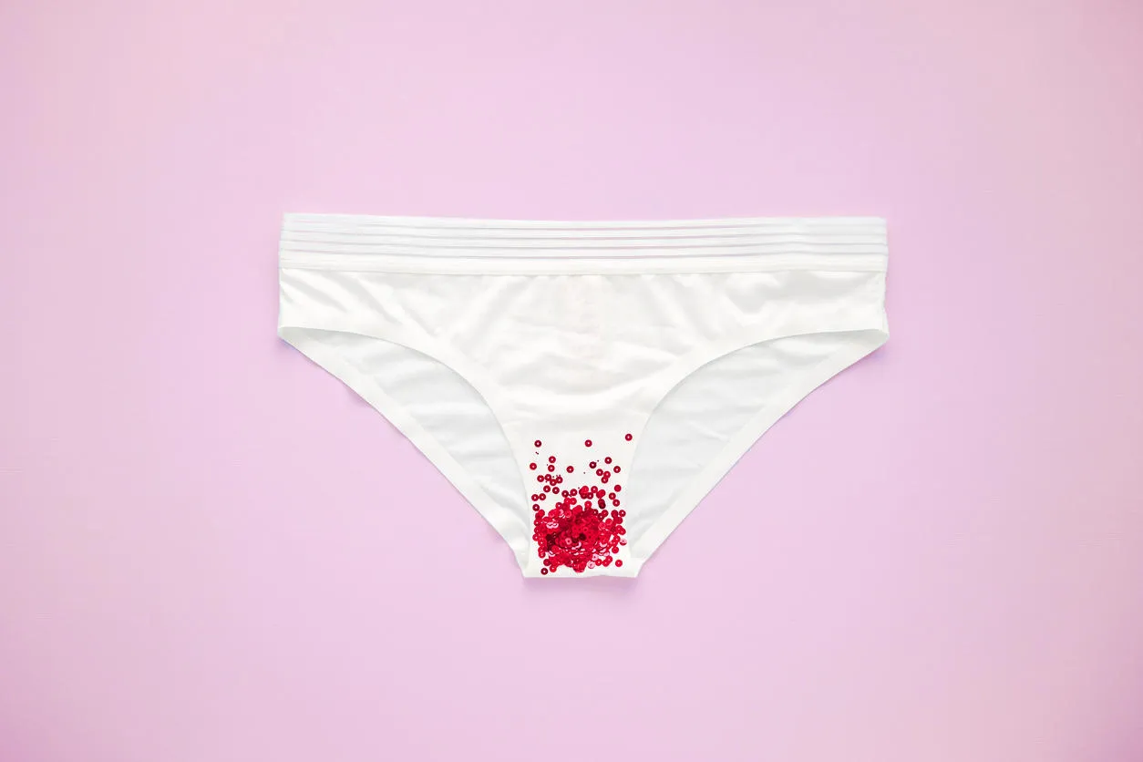 woman white panties with glitter on pastel colorful background menstruation, woman's health, virginity, first sex conceptual minimal still life woman white panties with glitter on pastel colorful background menstruation, woman's health, virginity, first sex conceptual minimal still life