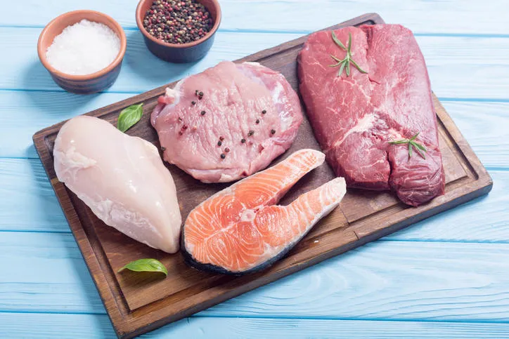 mix of steak meat salmon , beef , pork and chicken mix of steak meat salmon , beef , pork and chicken