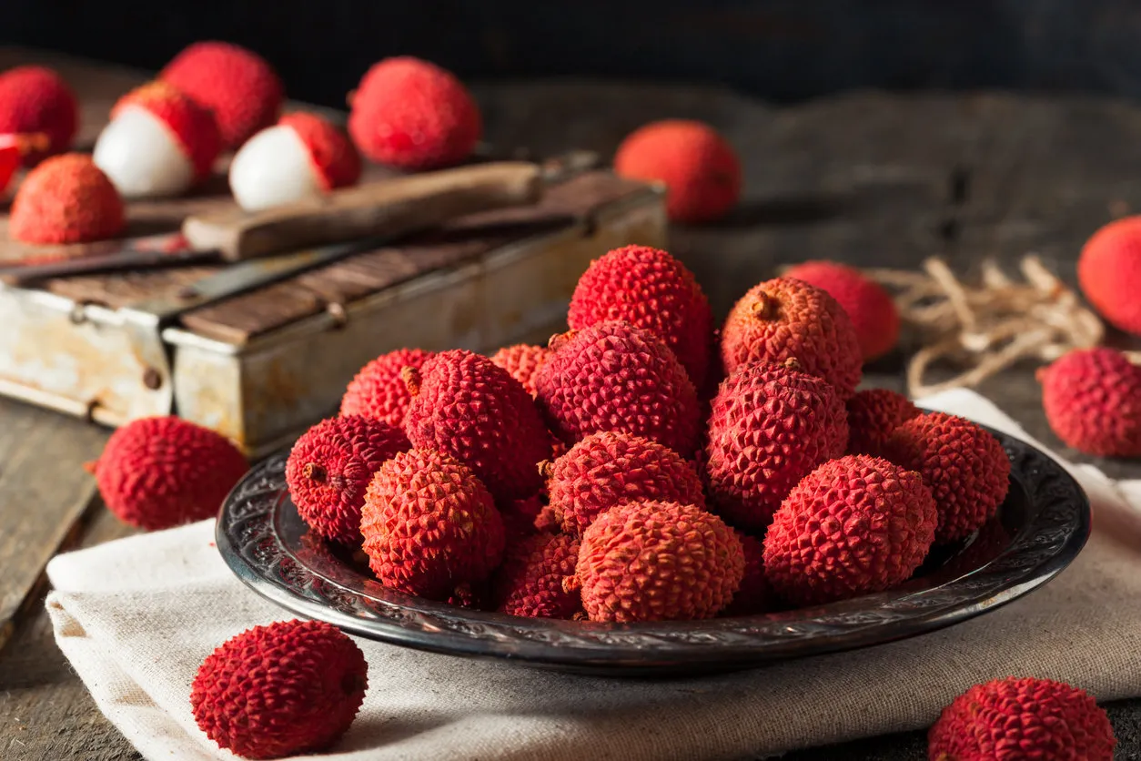 raw organic red lychee berries ready to eat