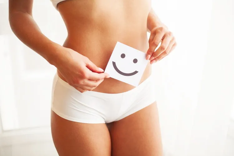 women health beautiful female body in panties with smile card women health beautiful female body in panties with smile card