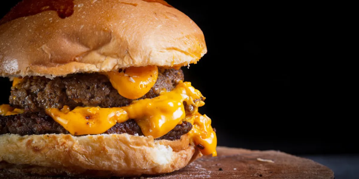two smash burger with cheddar cheese and garlic sauce r