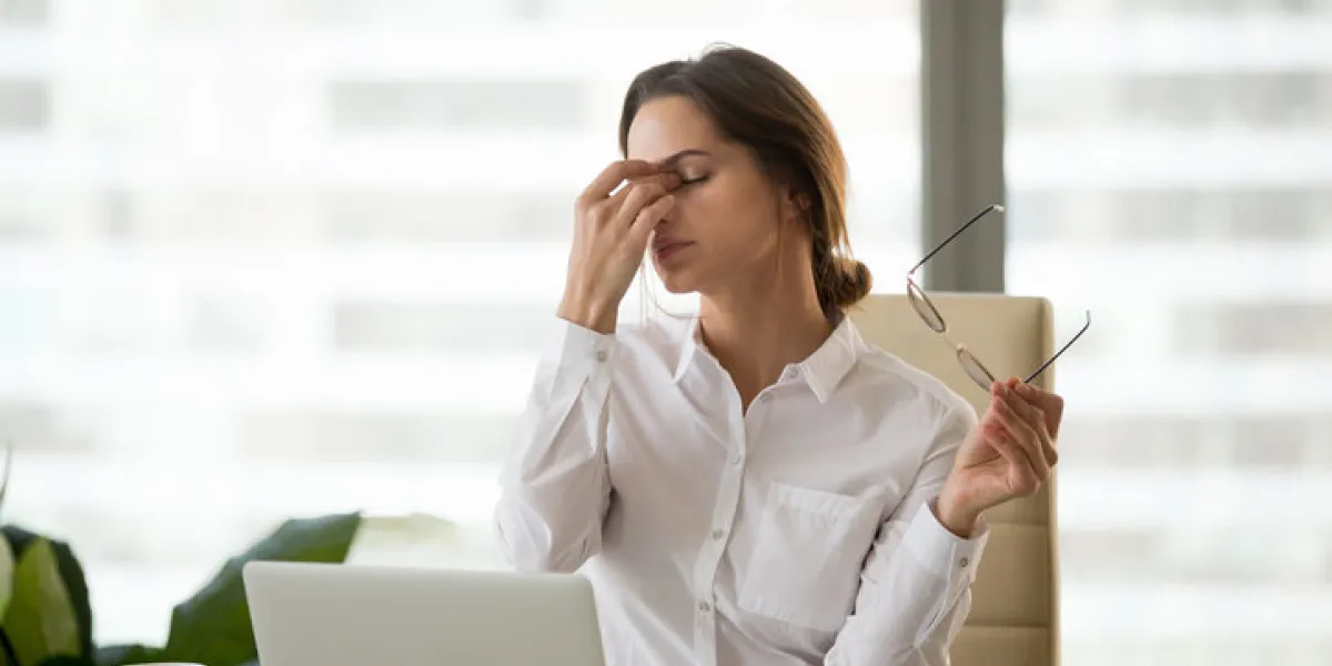 fatigued businesswoman taking off glasses tired of computer work, exhausted employee suffering from blurry vision symptoms after long laptop use, overworked woman feels eye strain tension problem fatigued businesswoman taking off glasses tired of computer work, exhausted employee suffering from blurry vision symptoms after long laptop use, overworked woman feels eye strain tension problem