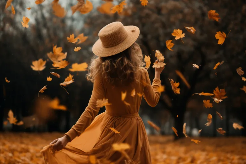 femme promenade automne cheveu long