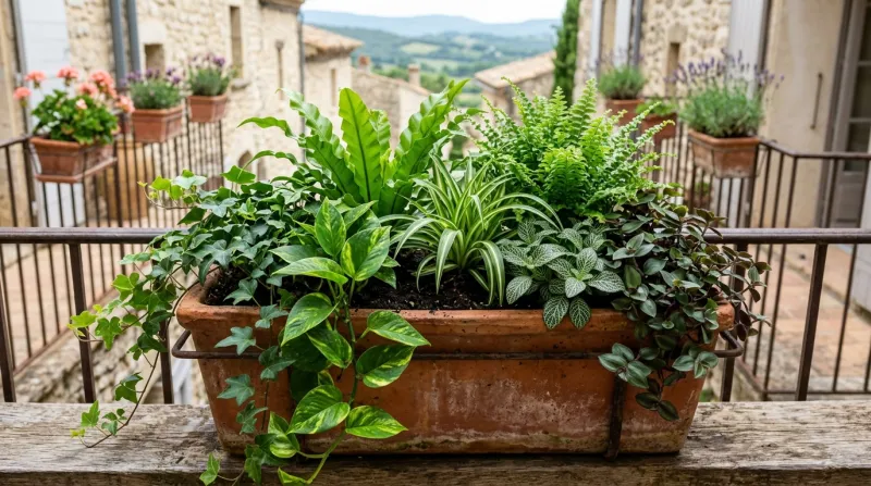 Une photo de différentes espèces de plantes vertes adaptées à une jardinière.