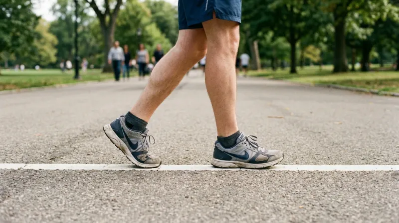 Une photo de pieds effectuant une marche talon-pointe sur une ligne droite