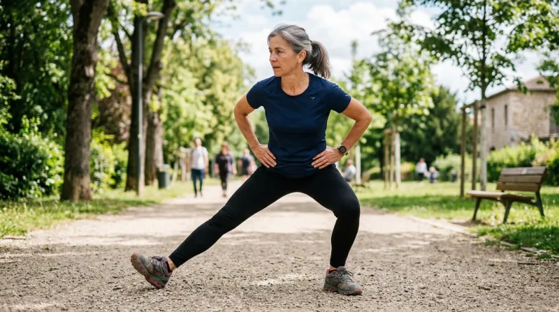 Une photo d'une personne pratiquant un exercice de transfert de poids d'une jambe à l'autre