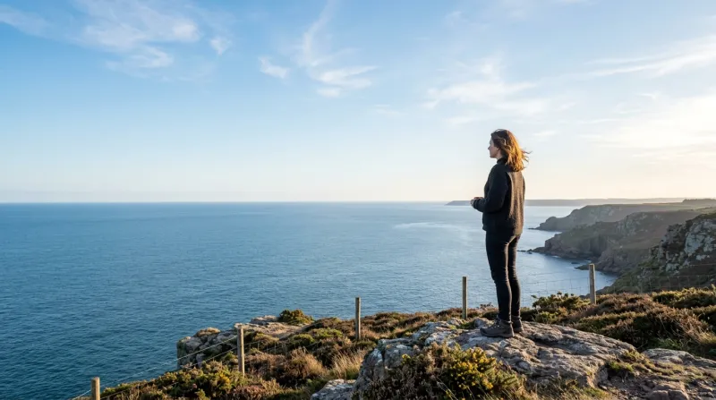 Une photo d'une personne observant un horizon dégagé avec sérénité et clarté