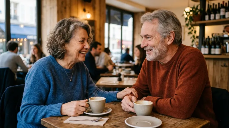 Une photo de deux personnes échangeant un regard bienveillant et attentif lors d'une conversation ch