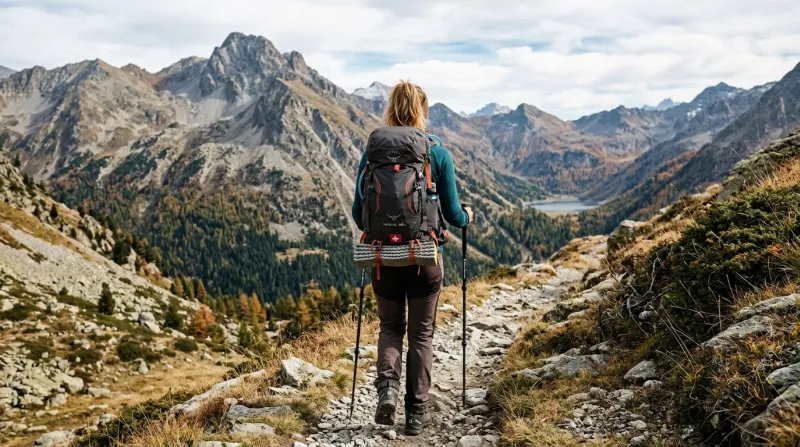 Une photo d'un sac à dos de randonnée bien ajusté porté sur les deux épaules avec une ceinture ventr