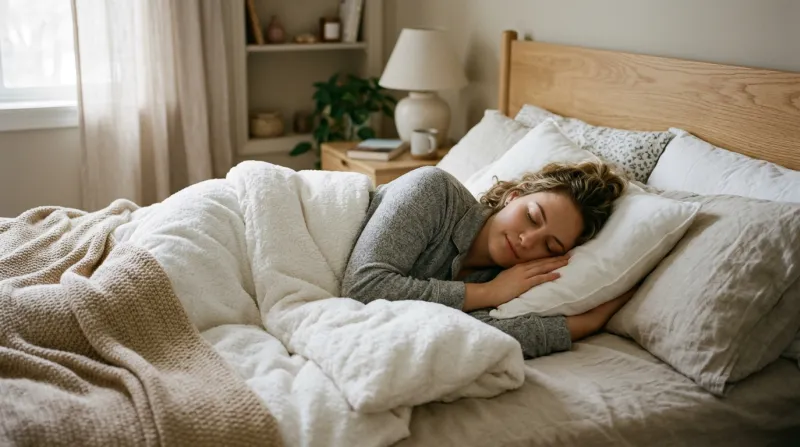 Une photo d'une personne qui dort paisiblement dans un lit confortable