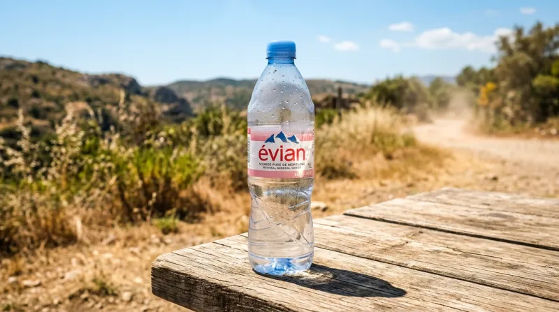 Une photo d'une bouteille d'eau en plastique exposée sous un soleil intense