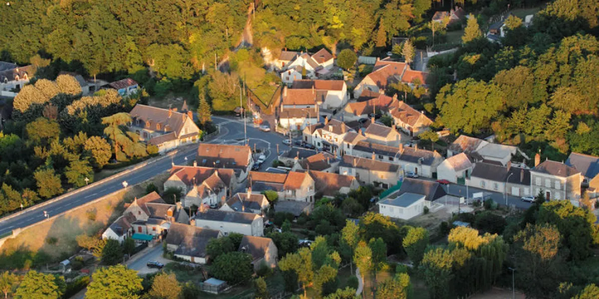 aerial view of the village chaumont-sur-loire, loire-et-cher, centre region, france aerial view of the village chaumont-sur-loire, loire-et-cher, centre region, france