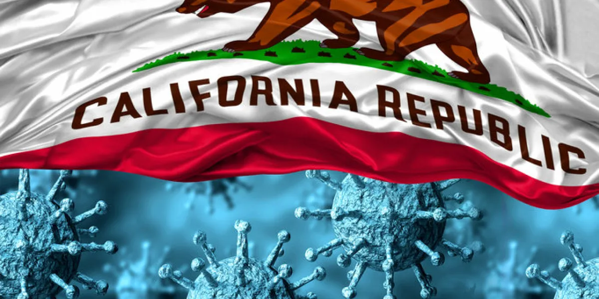enlarged coronavirus, covid-19 under the flag of california state pandemic of respiratory disease 3d rendering enlarged coronavirus, covid-19 under the flag of california state pandemic of respiratory disease 3d rendering