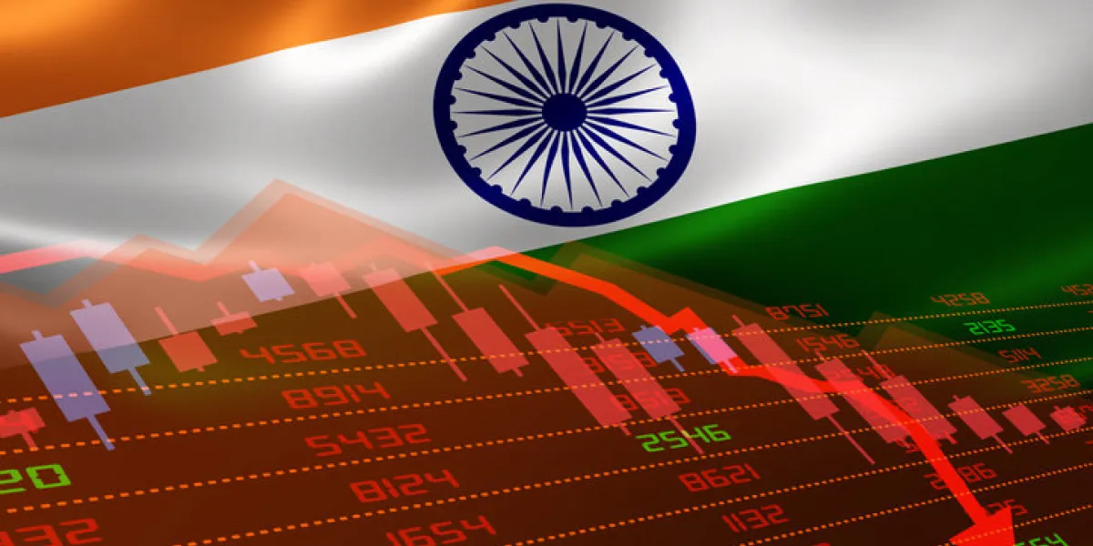 india economic downturn with stock exchange market showing stock chart down and in red negative territory business and financial money market crisis concept caused by covid-19 or other catastrophe india economic downturn with stock exchange market showing stock chart down and in red negative territory business and financial money market crisis concept caused by covid-19 or other catastrophe