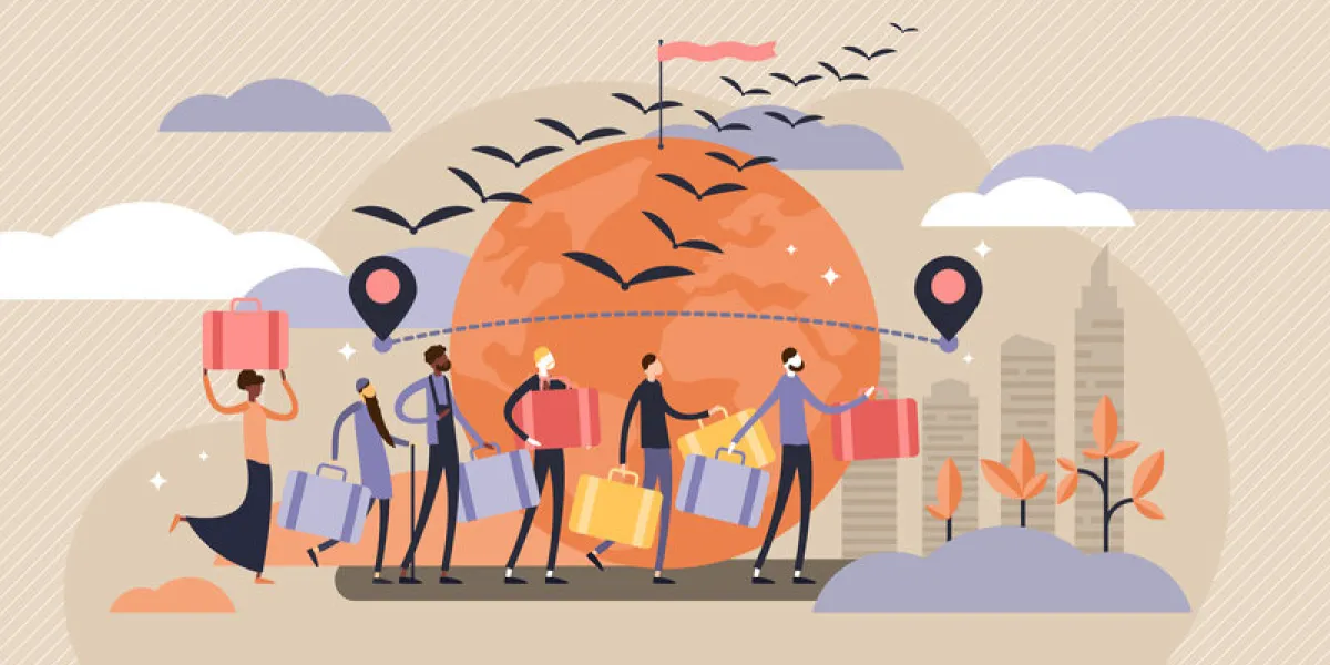 immigration vector illustration flat tiny crisis escaping persons concept international and global foreign citizen moving to better economical situation abroad poor social diversity travel freedom
