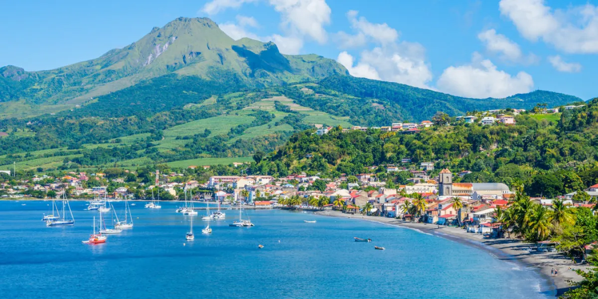 saint pierre caribbean bay in martinique beside mount pelée vol