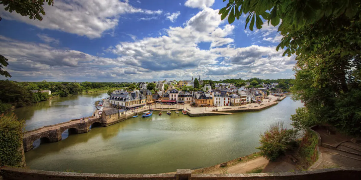 panorama of harbor and bridge of port de saint-goustan, auray, brittany