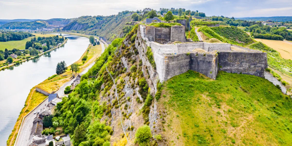 fortress of charlemont protects givet town on the belgian border and dominates meuse river as it bends citadel, surrounded by outworks ardennes department in northern france11