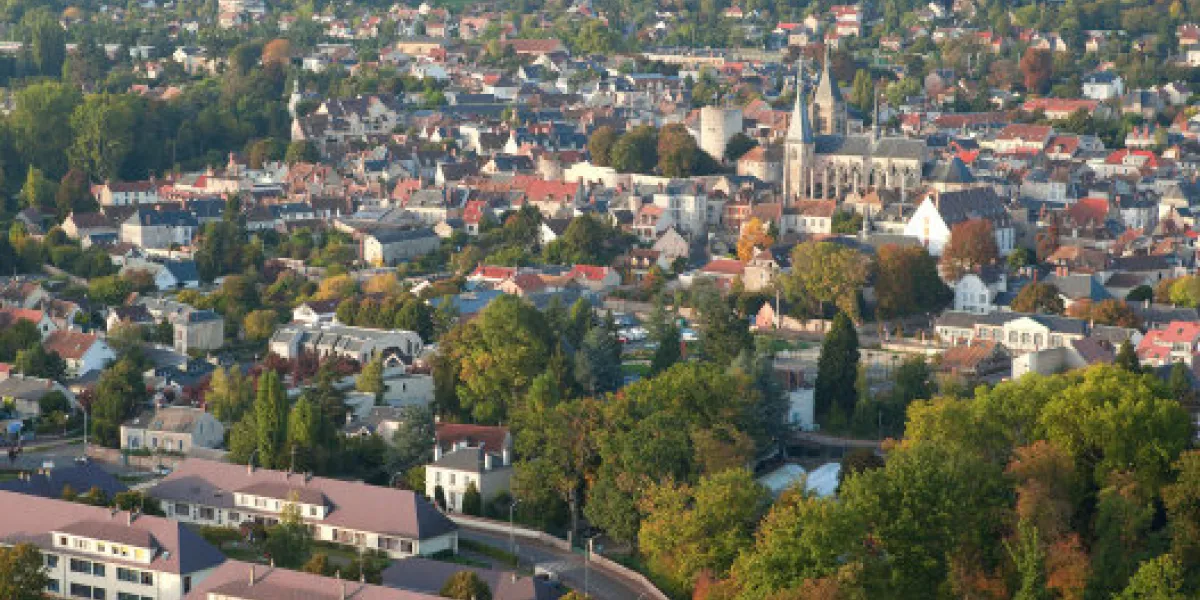 aerial view of chateau de dourdan, ile-de-france, france