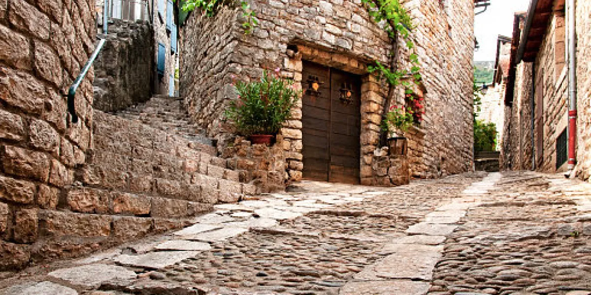 sainte-enimie, historic town in gorges du tarn in cevennes national park (lozere, occitanie, france)