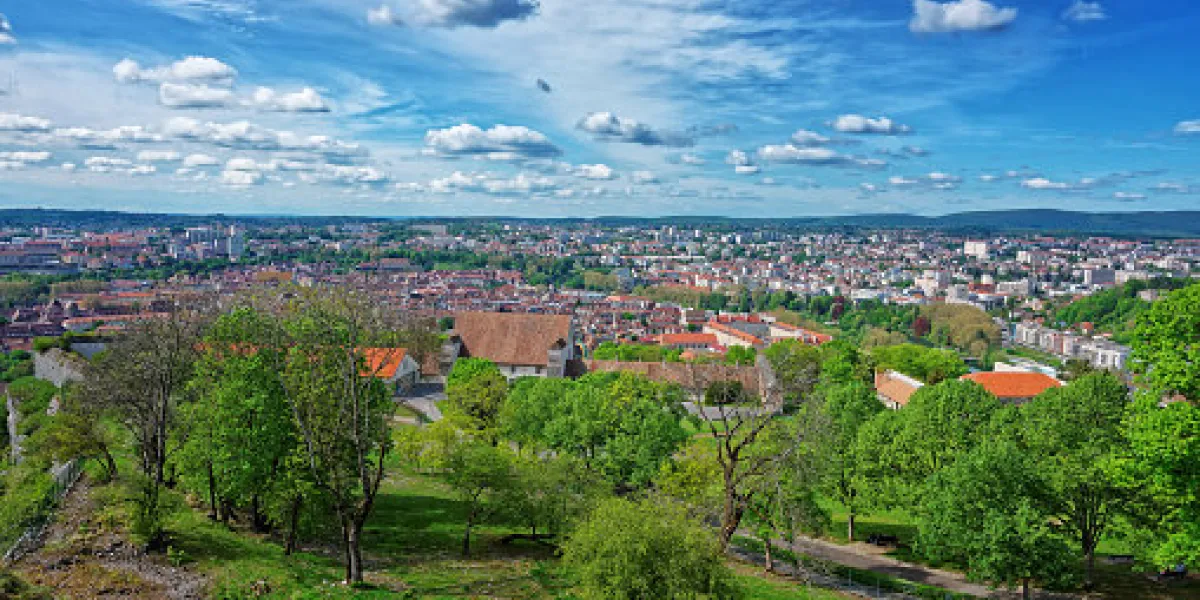 old city and roofs in besancon in bourgogne franche comte region in france
