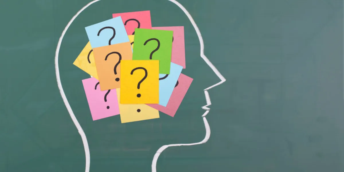 human brain and colorful question mark draw on blackboard human brain and colorful question mark draw on blackboard