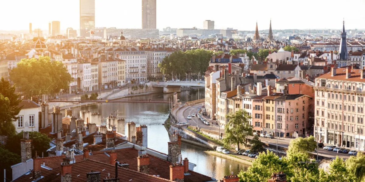 morning aerial cityscape view with beautiful old buildings and skyscrapers in lyon city, france morning aerial cityscape view with beautiful old buildings and skyscrapers in lyon city, france