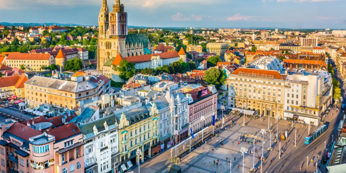 aerial view at old city center of capital of croatia, zagreb, europe