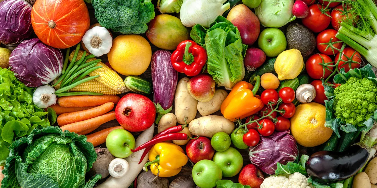 assortment of fresh fruits and vegetables