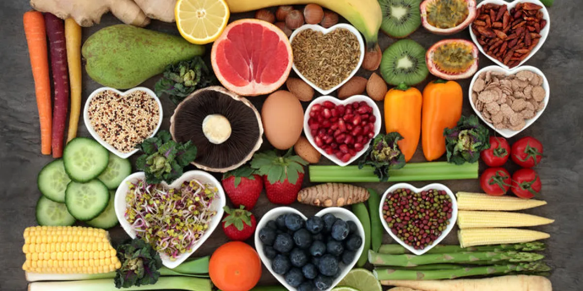 super food concept for a healthy diet with fruit and vegetables, dairy, spices, nuts, legumes, cereals and grains, high in antioxidants, anthocyanins, dietary fibre and vitamins super food concept for a healthy diet with fruit and vegetables, dairy, spices, nuts, legumes, cereals and grains, high in antioxidants, anthocyanins, dietary fibre and vitamins