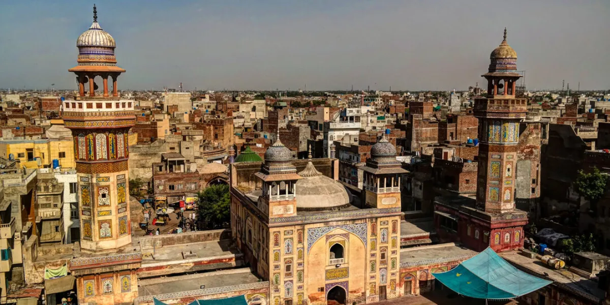 panorama of wazir khan mosque, lahore, pakistan panorama of wazir khan mosque, lahore, pakistan