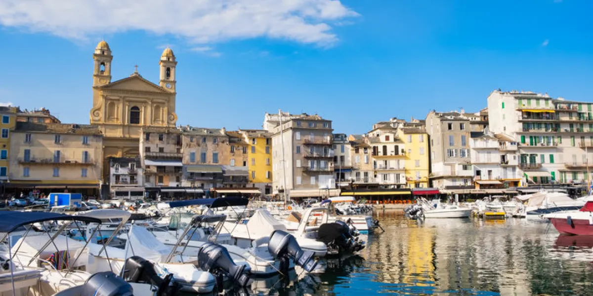 old port and church of st john the baptist in bastia, corsica, france old port and church of st john the baptist in bastia, corsica, france