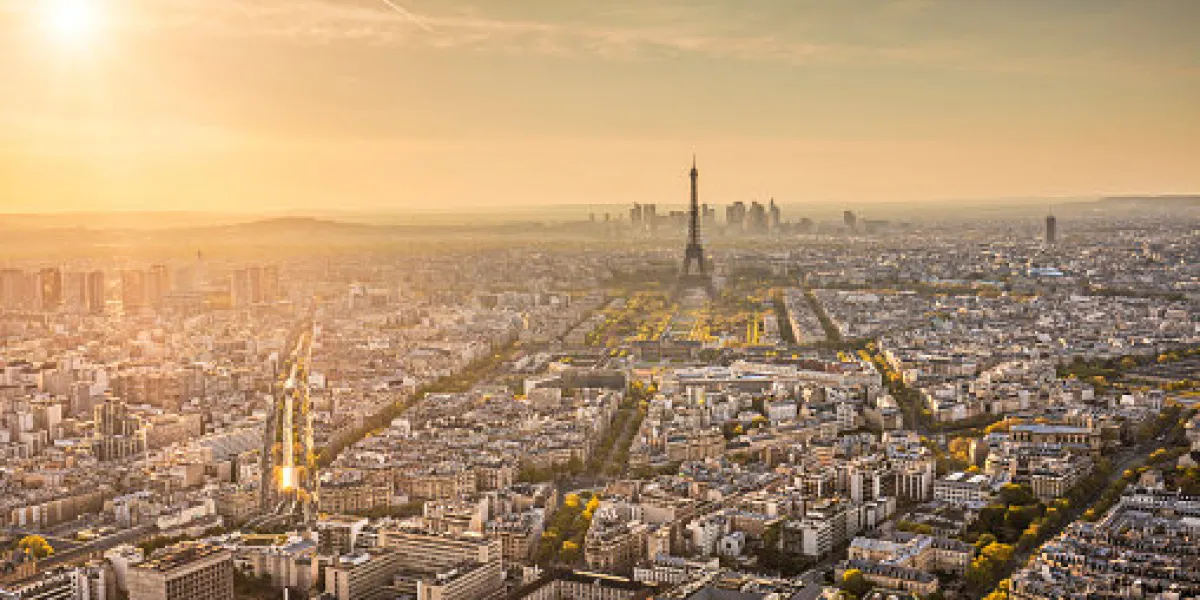 panorama view of paris at sunset panorama view of paris at sunset
