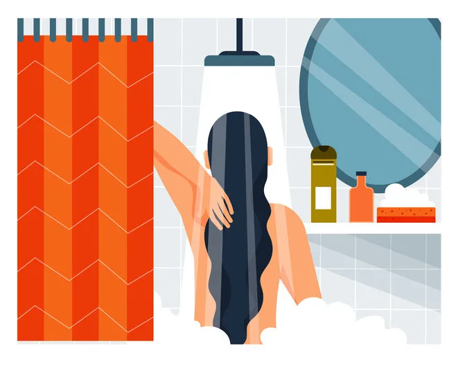 daily life woman taking a shower vector illustration cartoon character