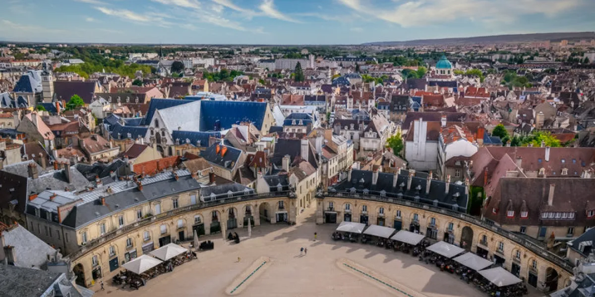 cityscape view of dijon, liberation plaza, dijon, france, europe cityscape view of dijon, liberation plaza, dijon, france, europe