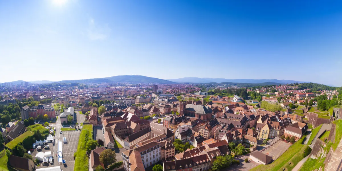 scenic view of medieval belfort city at sunny day, france, europe scenic view of medieval belfort city at sunny day, france, europe