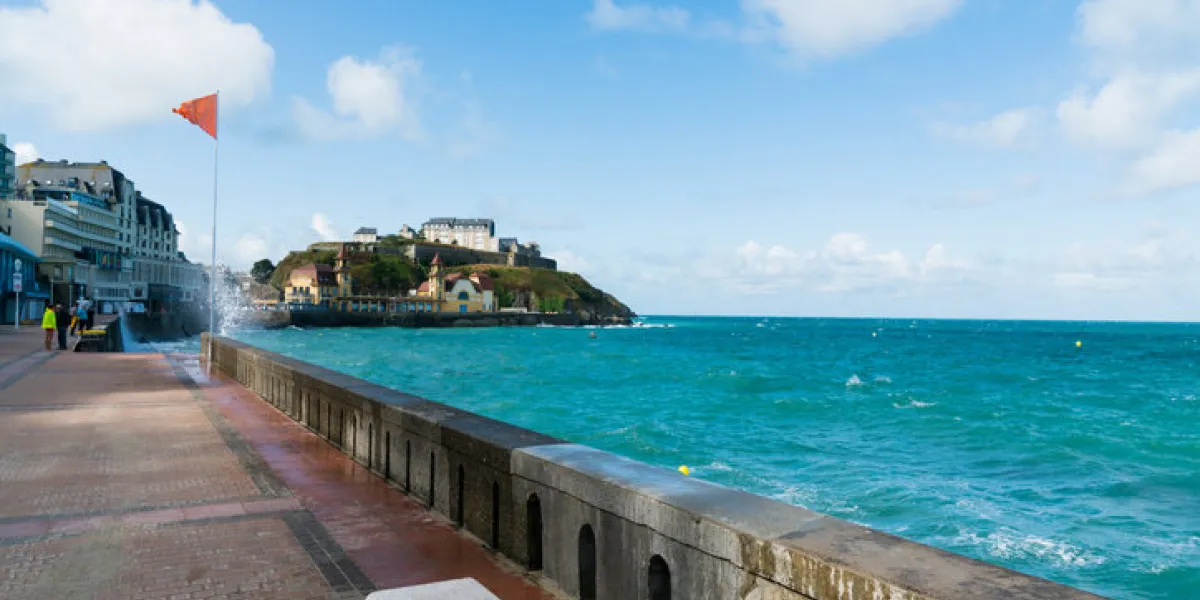 granville, manche france - 18 august, 2019 view of the casino on the boardwalk in granville on the normandy coast granville, manche france - 18 august, 2019 view of the casino on the boardwalk in granville on the normandy coast